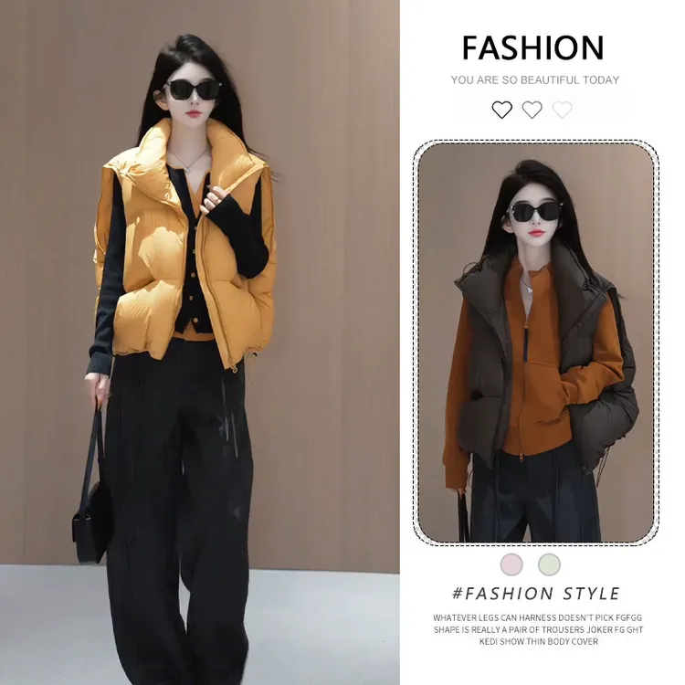 欧货时尚立领马甲女洋气时髦秋冬宽松显瘦保暖坎肩背心棉服外套潮