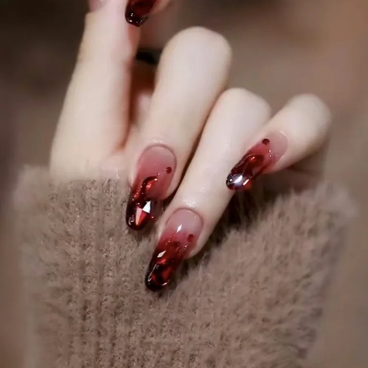 【熹贵妃】新年战甲酒红高级感碎钻爆闪穿戴甲可拆卸