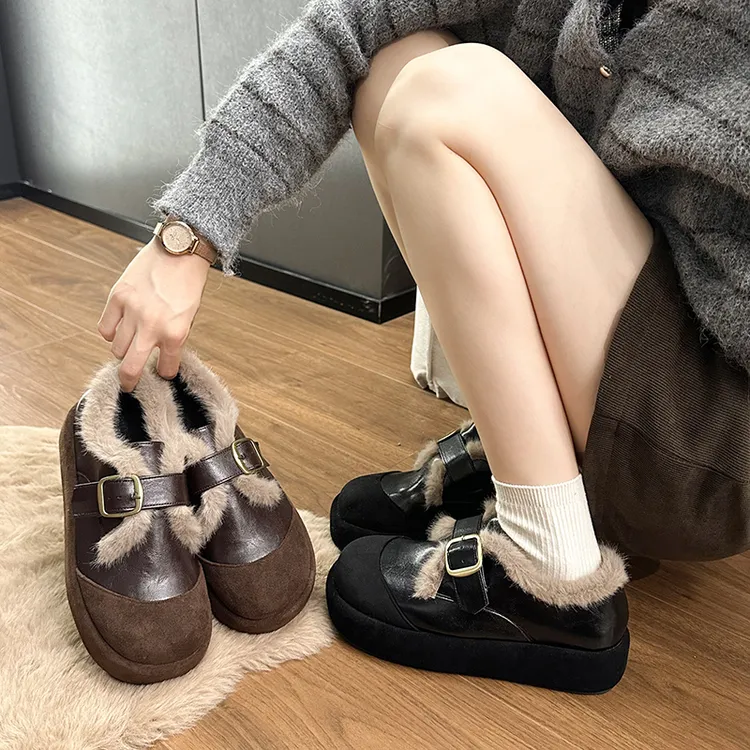 小众复古加绒保暖浅口单鞋女2025年秋冬新款玛丽珍毛毛鞋乐福棉鞋