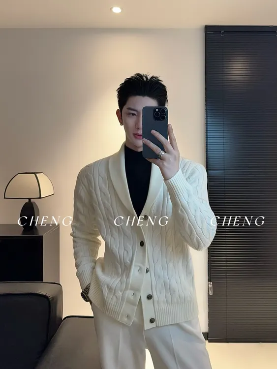 「程程的试衣间」高定绵羊毛青果领针织开衫百搭气质外套时尚老钱风