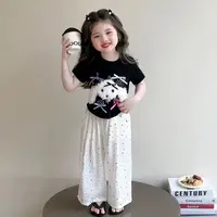 A-Y607女童夏季小狗短袖套装儿童波点防蚊阔腿裤两件套