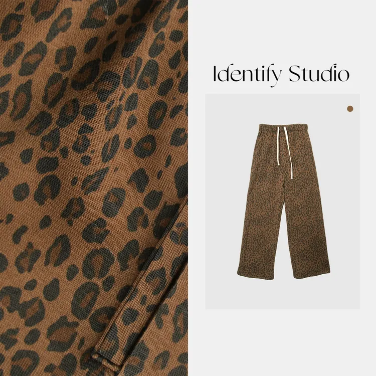 IDENTIFY冬季秋冬时尚豹纹绑带松紧腰直筒长裤25AWZX1111037