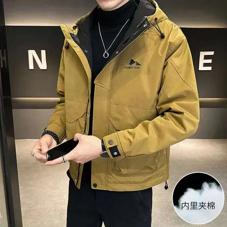 棉服男秋冬季工装二棉防风保暖连帽外套美式潮牌休闲宽松户外棉衣