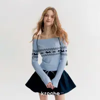 【雪宝专享】Kroche 25aw  撞色手绘费尔岛图案 两穿领长袖针织衫