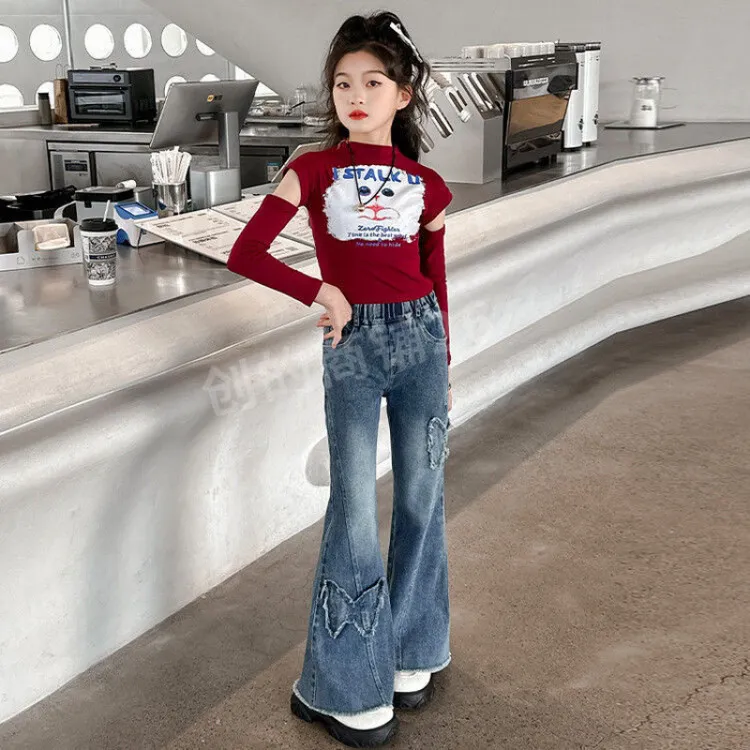 女童喇叭裤裤子春秋2025新款牛仔裤儿童洋气中大童修身春装