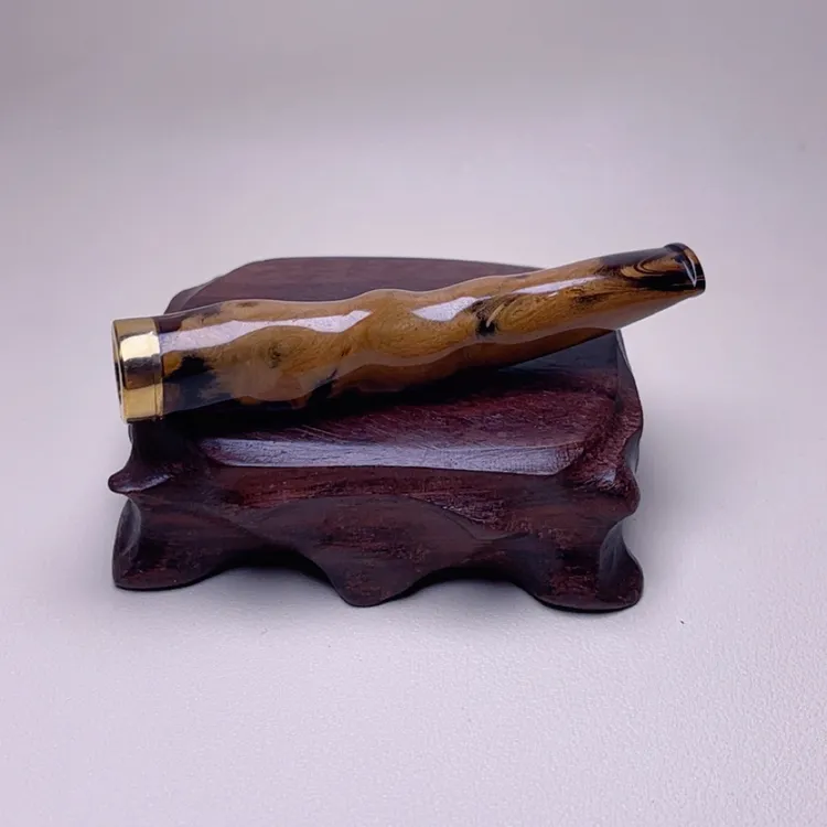 海柳烟嘴暗纹黄多螺纹造型活性炭滤芯两用烟口粗中细一体