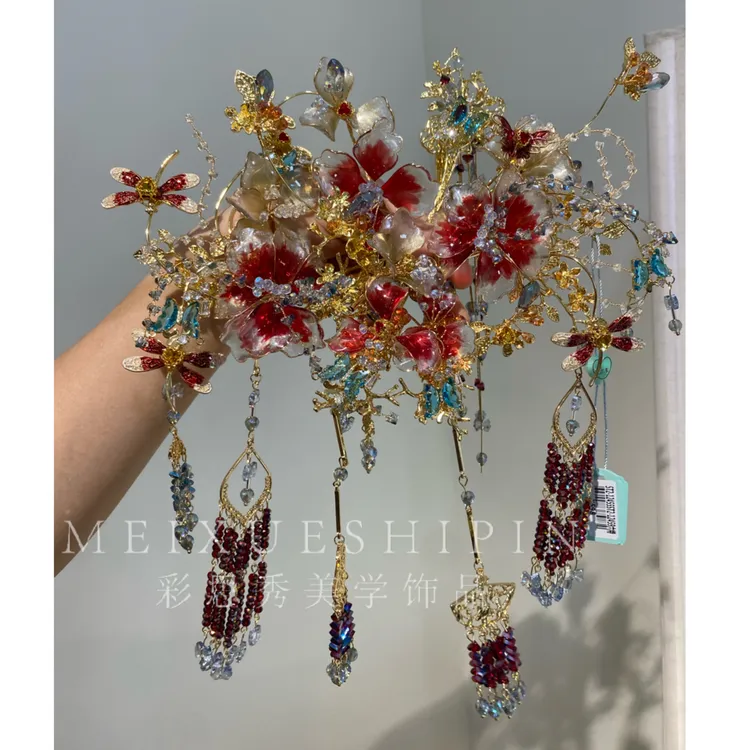 12459·ete“红锦流霞”重工高级中式婚礼秀禾头饰古风新娘结婚头饰