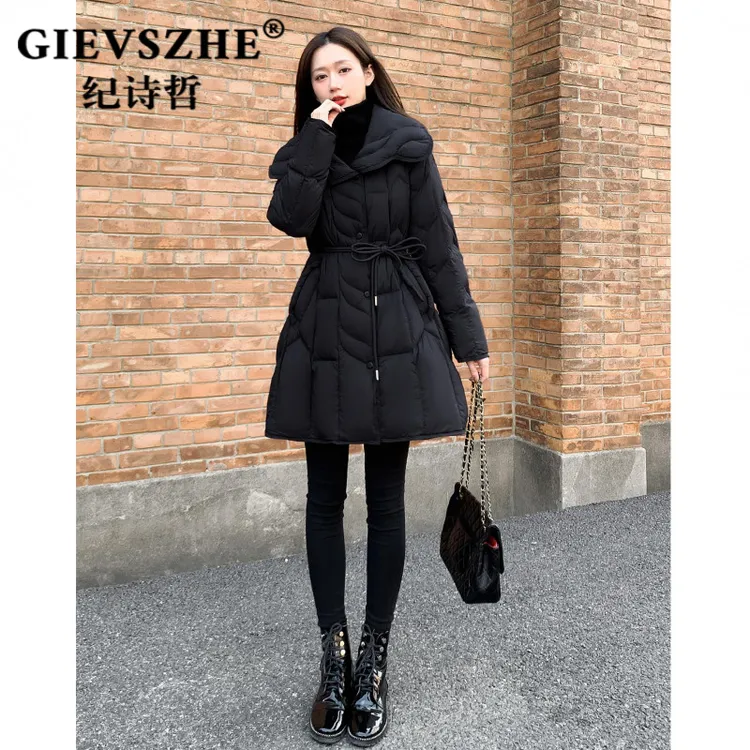 纪诗哲时尚收腰中长款羽绒服女款冬季修身显瘦法式复古高级外套女