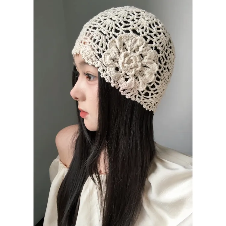 手工时尚透气薄款春季法式镂空夏季圆顶帽子春夏包头帽钩花民族风