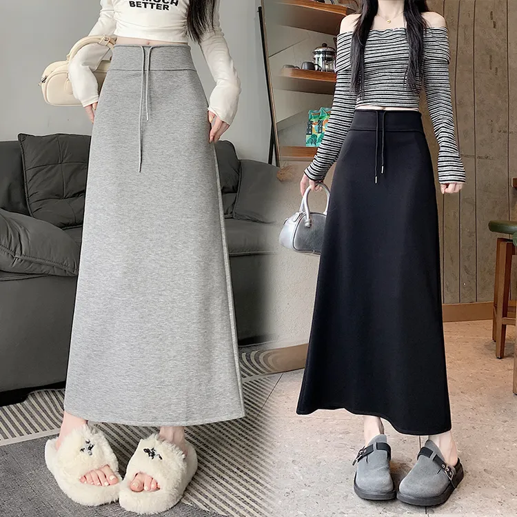 卫裙女半身裙2025春秋高腰开叉中长款气质休闲A字裙时尚百搭显瘦