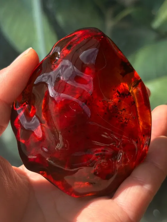 天然缅甸琥珀棕血特色植物珀，重44克尺寸：74、63、22mm