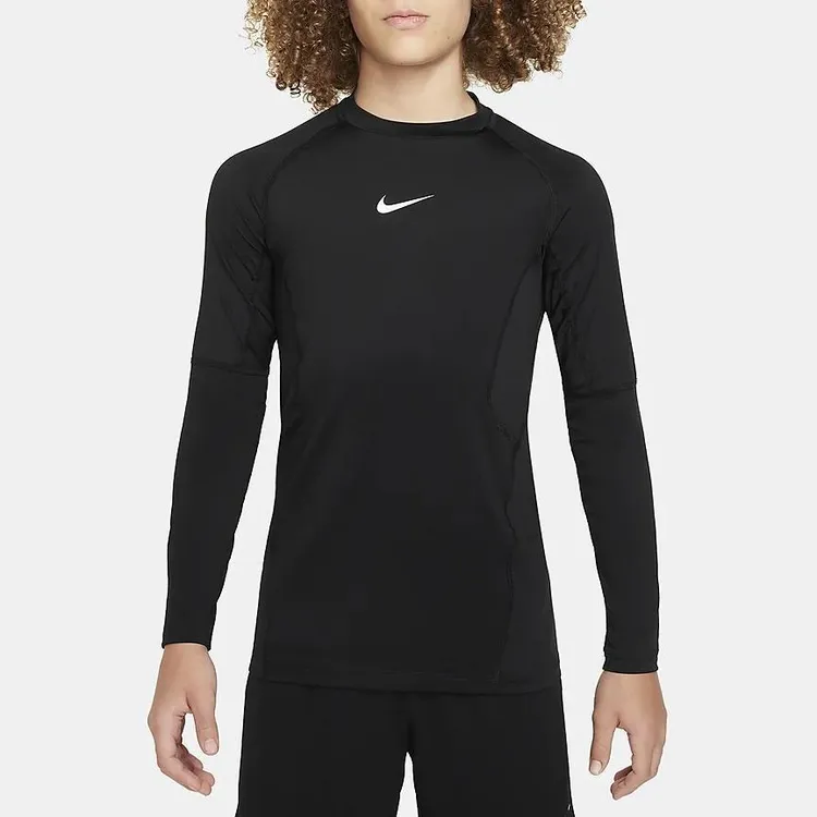 NIKE/耐克儿童款大童装纯色修身运动长袖T恤黑色+FJ6822-010