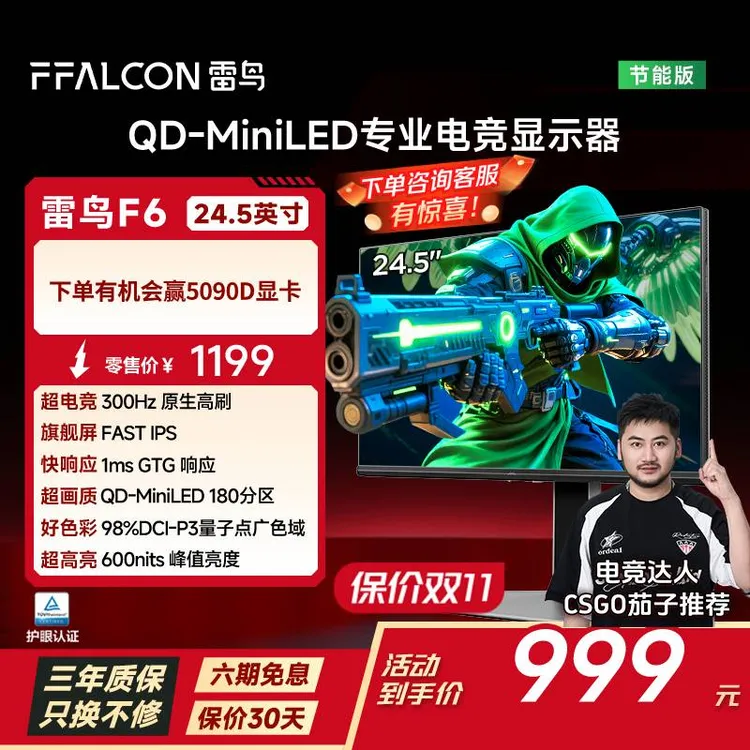 雷鸟F6节能版 24.5英寸300Hz高刷 QD-MiniLED电竞显示器