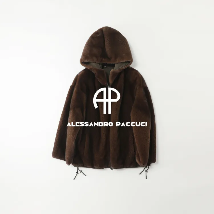 SAGA✖AP洛哥54130CS/-1水貂双面穿连帽抽绳下摆时尚保暖外套