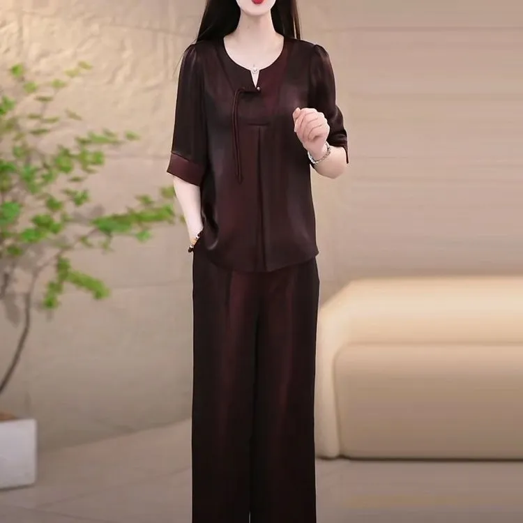 夏装遮肉微胖轻奢型夏季裤减龄中老年女装高档中年显瘦妈妈装夏天