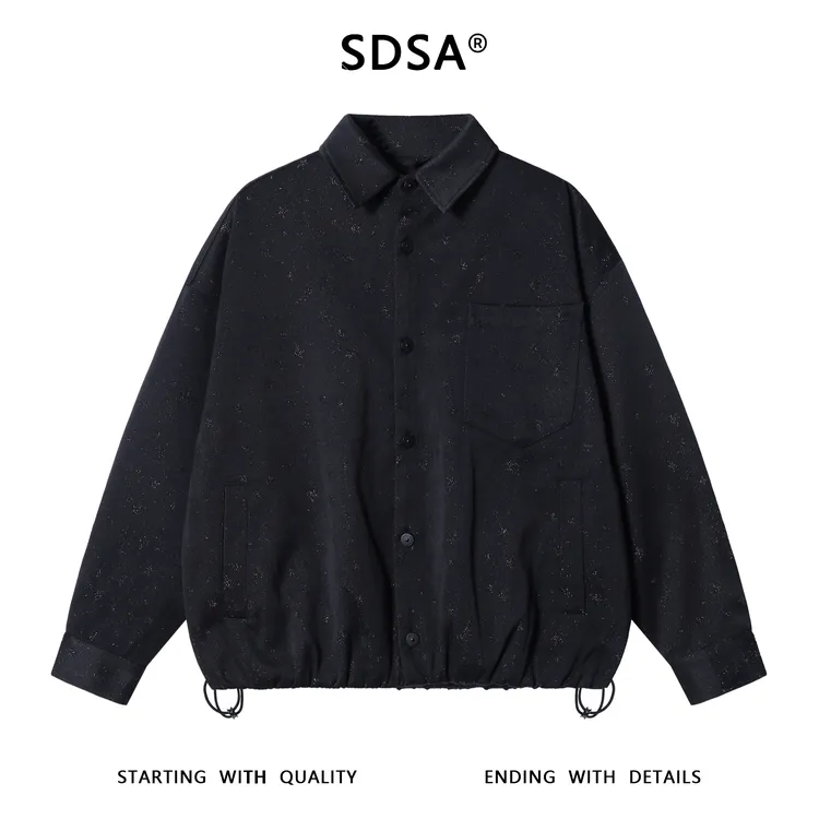 SDSA秋冬新款痞帅男装潮牌满印洒金星星翻领夹克外套下摆松紧百搭
