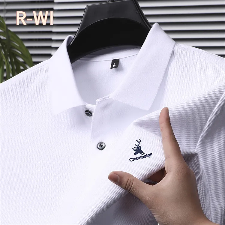 R-WI纯棉短袖中青年男士翻领商务夏装薄款宽松休闲POLO衫