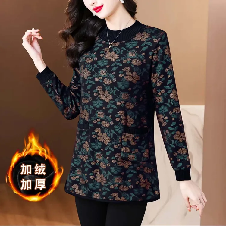 中长款中老年女装妈妈加厚打底衫秋冬洋气打底衫