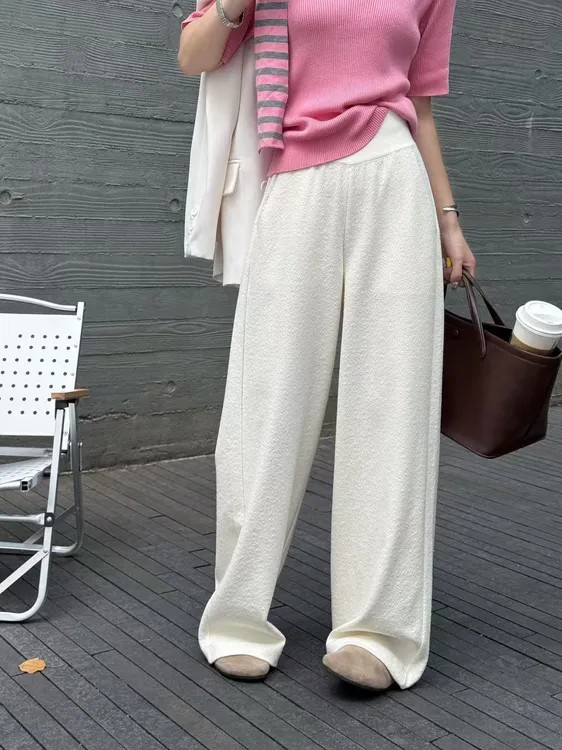 泡芙休闲阔腿新款高腰显瘦百搭肌理感秋冬直筒长裤