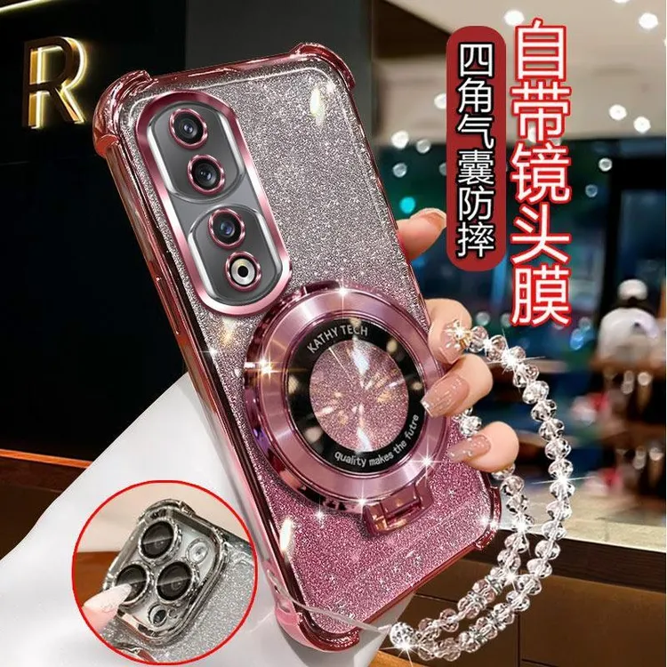 气囊防摔荣耀90Pro手机壳REPAN00高质量镜头全包闪粉CD支架轻奢女