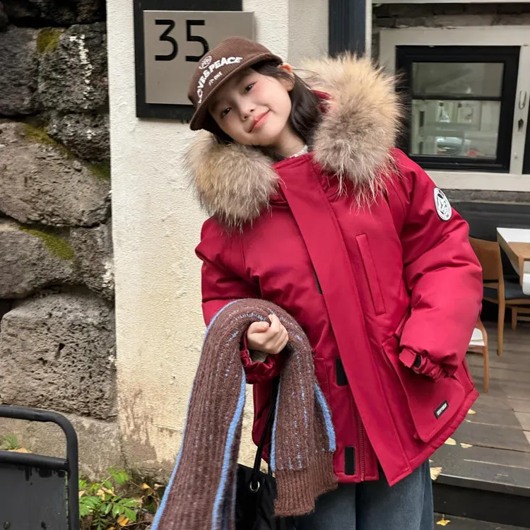 女童加厚外套秋冬装2025新款洋气女孩高级感夹棉加绒派克服棉衣潮