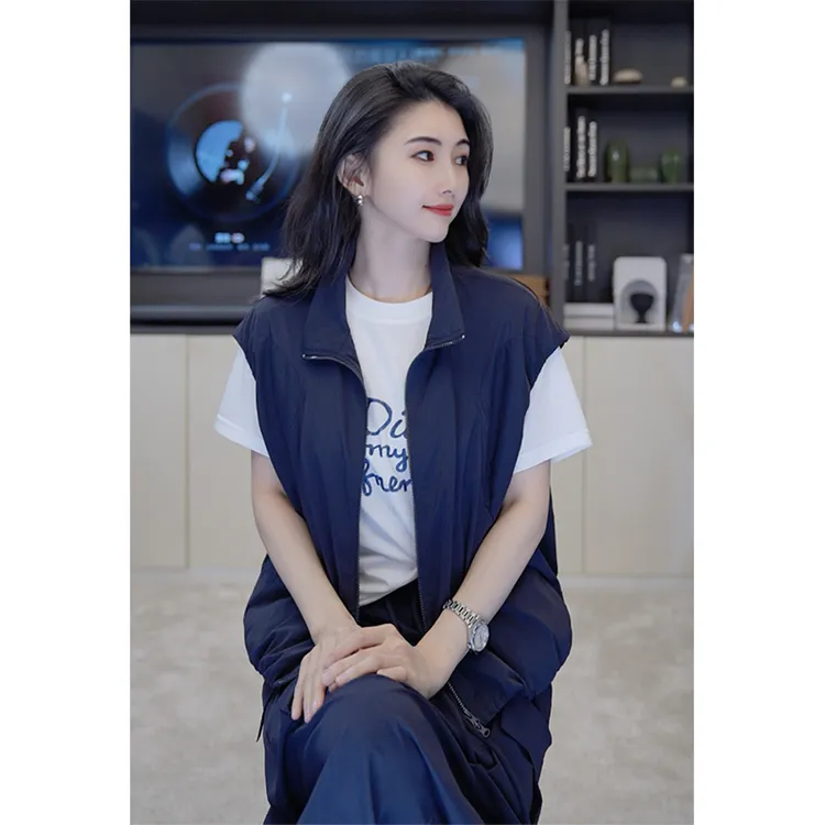 小乖逃X原纱防晒立领双拉链藏蓝色外套无袖藏蓝休闲短外套S25396