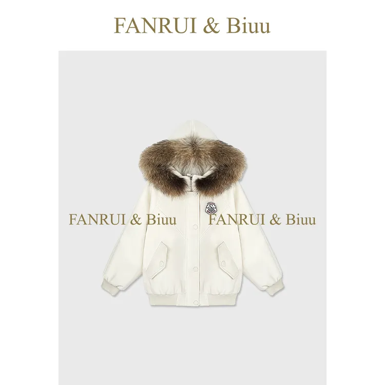 FANRUI/泛芮 「廓形锁温」貉子毛领保暖加厚百搭白鸭绒羽绒服B19785
