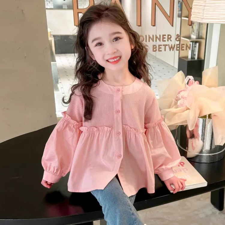 女童衬衫春秋2025新款儿童洋气春季外穿长袖衬衣宝宝休闲春装上衣