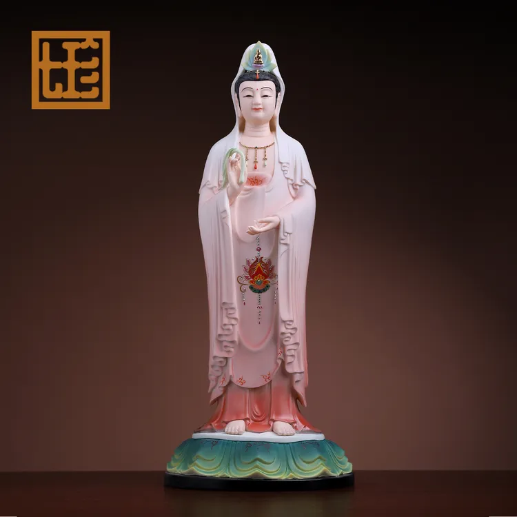 七珍陶瓷立莲观音菩萨工艺品家用佛像客厅桌面摆件装饰观世音菩萨