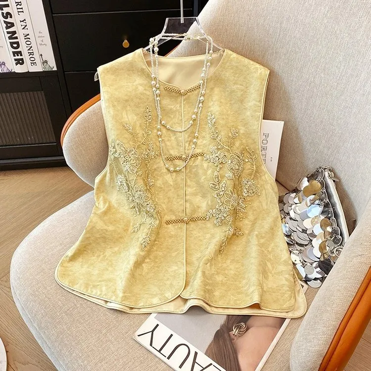新中式重工刺绣马甲女春夏新款唐装坎肩马夹上衣外穿国风盘扣背心