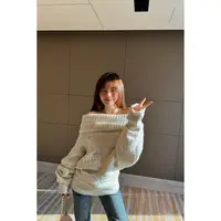 JINGDL【温热】6%羊毛韩版气质秋冬舒适绞花纹一字肩漏肩针织毛衣