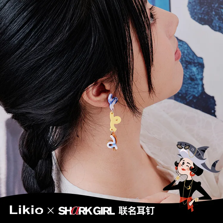 非金属树脂耳饰 LIKIO×SharkGirl 联名涂鸦系列泉水花园多彩耳钉