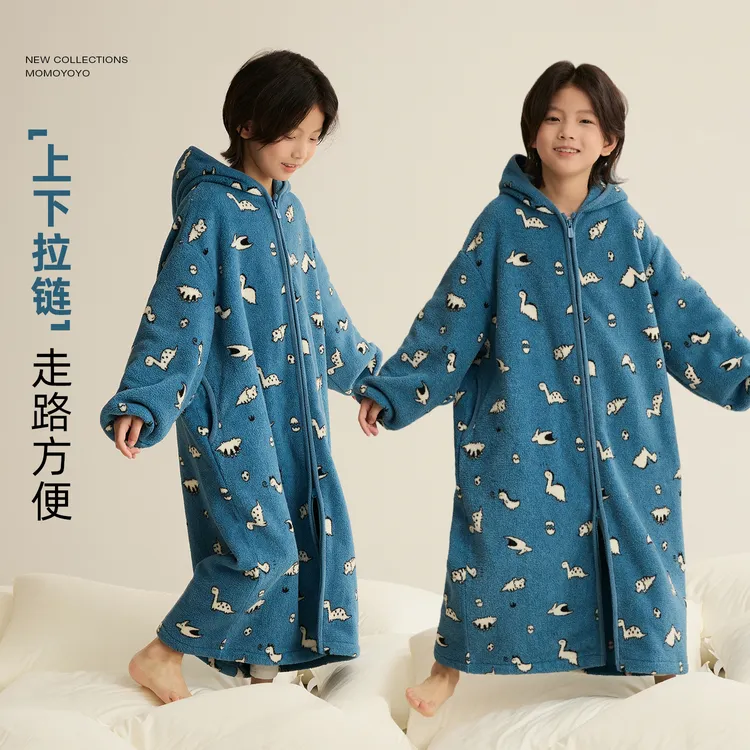 【裹在外面】儿童印花家居服保暖拉链连帽男童女童睡袍8972D