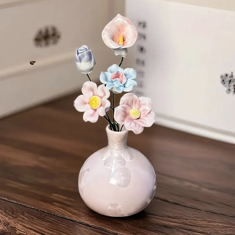 景德镇陶瓷结晶釉花瓶小摆件瓷客厅餐桌插花家居装饰品办公桌摆设