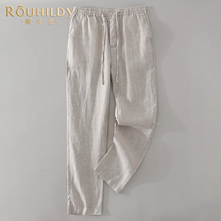 Rouhildy纯亚麻休闲裤男长裤直筒宽松夏季薄款透气麻料裤男裤子