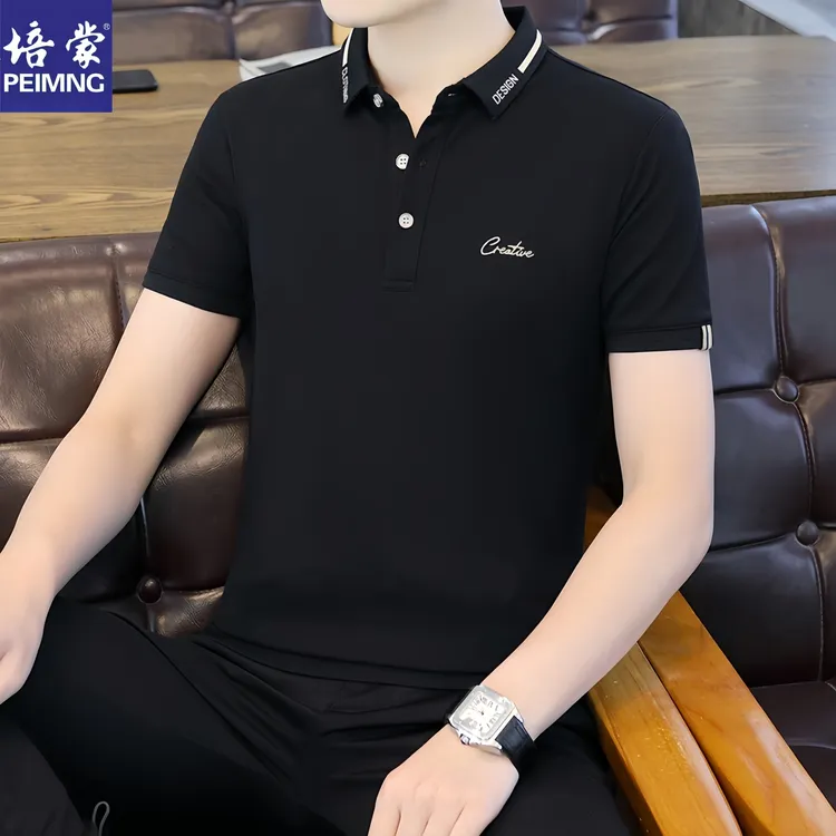 培蒙/PEIMENG商务男士夏季短袖T恤翻领刺绣薄款POLO衫休闲上衣潮 