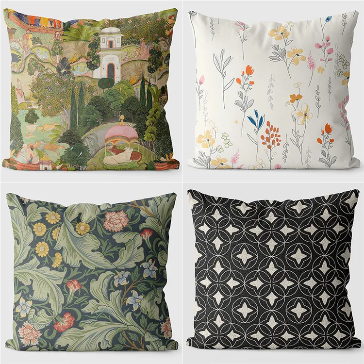 欧式田园花卉抱枕套现代简约艺术白玫瑰沙发客厅靠背垫车载靠枕