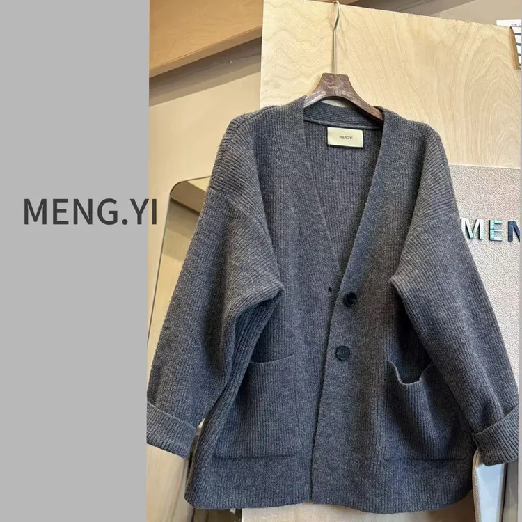 MENG.YI中长韩系简约慵懒毛衣开衫5305