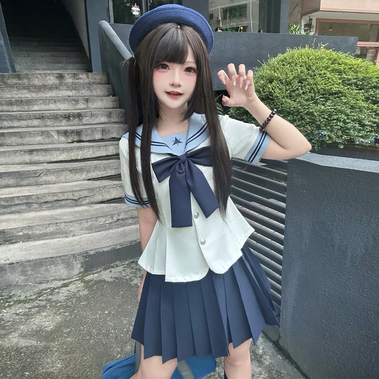 小狐町【月清梦】原创jk制服短袖水手服显瘦学院风百褶裙制服套装