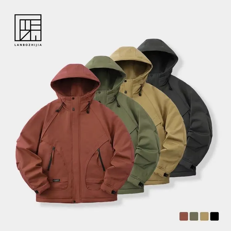 儒孟日系户外运动立体口袋连帽棉衣外套男冬季休闲宽松工装外套衫