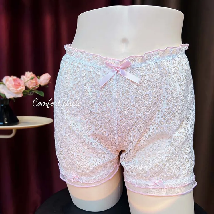 胖mm安全裤蕾丝性感女士内裤中腰薄款速干打底裤防走光平角家居裤