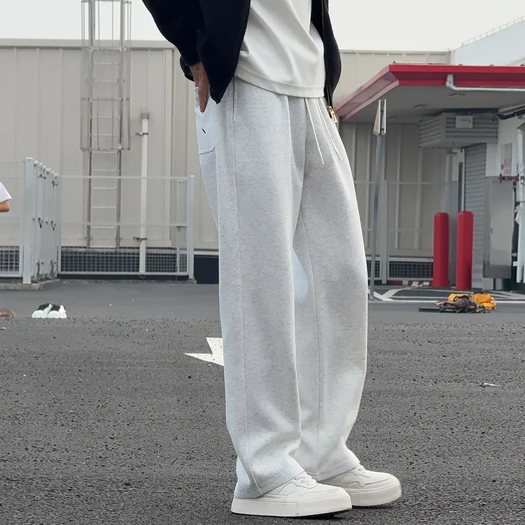 白花灰运动卫裤男加绒直筒宽松弯刀裤男阔腿慵懒松弛感裤子拖地裤