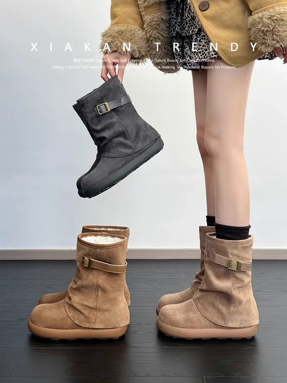 增高6cm现货!马丁靴女鞋2025爆款加绒保暖堆堆勃肯数瘦瘦短靴