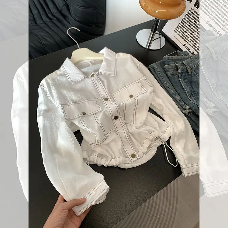 明线设计工装翻领短外套夏季薄款胖MM大码女装时尚宽松百搭上衣潮