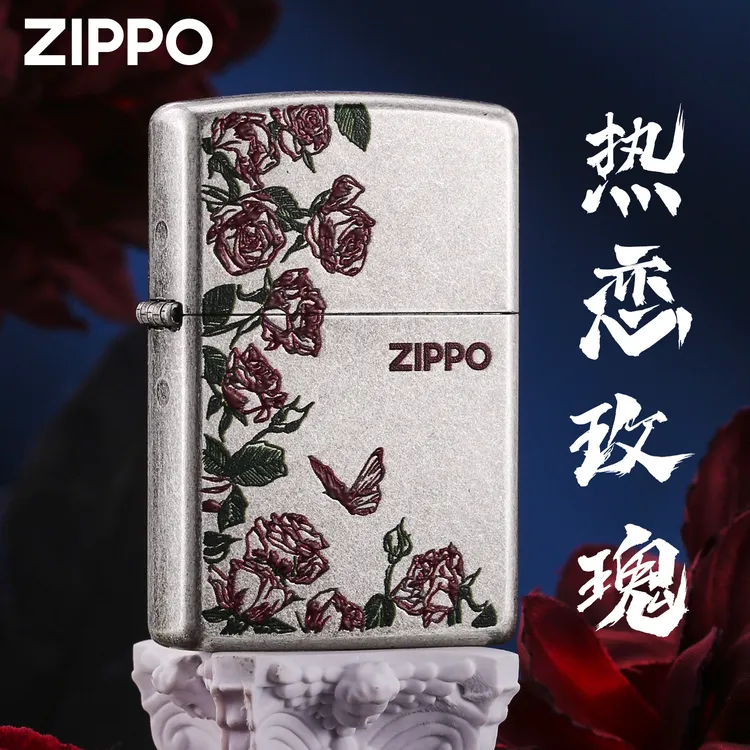 zippo打火机热恋玫瑰 仿古银外壳官方旗舰正品煤油送男友礼物DYX1