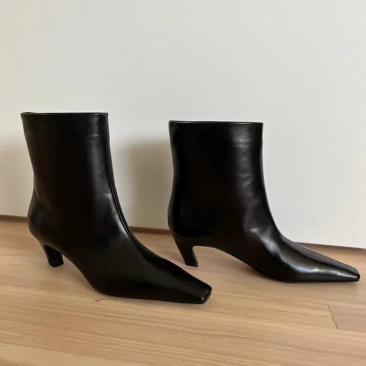 【CBMT官方正品】牛皮~老钱风小方头细跟短靴宽筒靴秋冬新款真皮