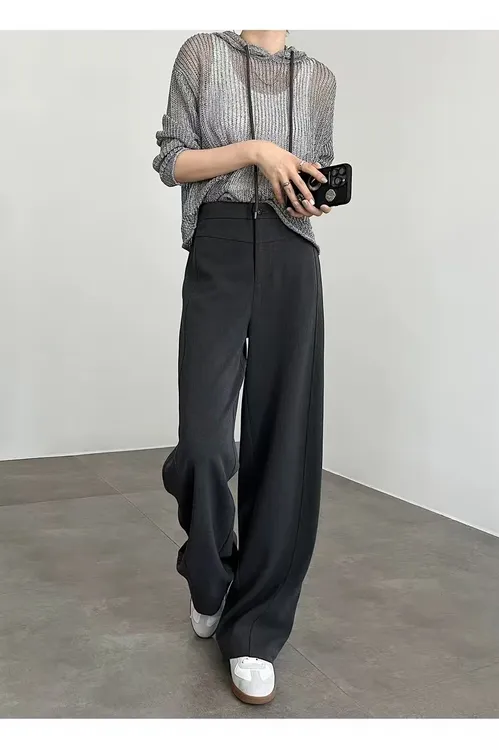 羊毛秋冬灰色阔腿裤女2025新款高级感垂感显瘦直筒裤629