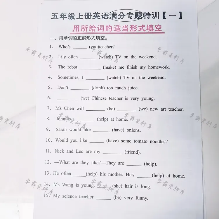 2025年新版五年级上册英语满分专题特训组合+重点语文单词汇总