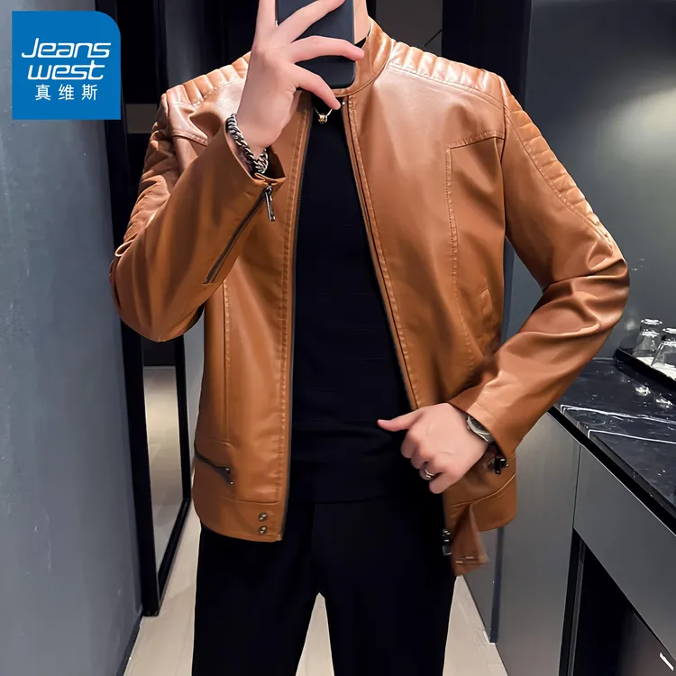 真维斯Jeanswest/男士Pu皮夹克高级外套轻奢春秋百搭夹克外套薄款