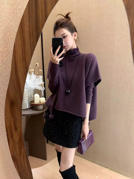 【芝士Cheese】格温多琳 时尚休闲蝙蝠袖小众上衣内搭+斗篷两件套